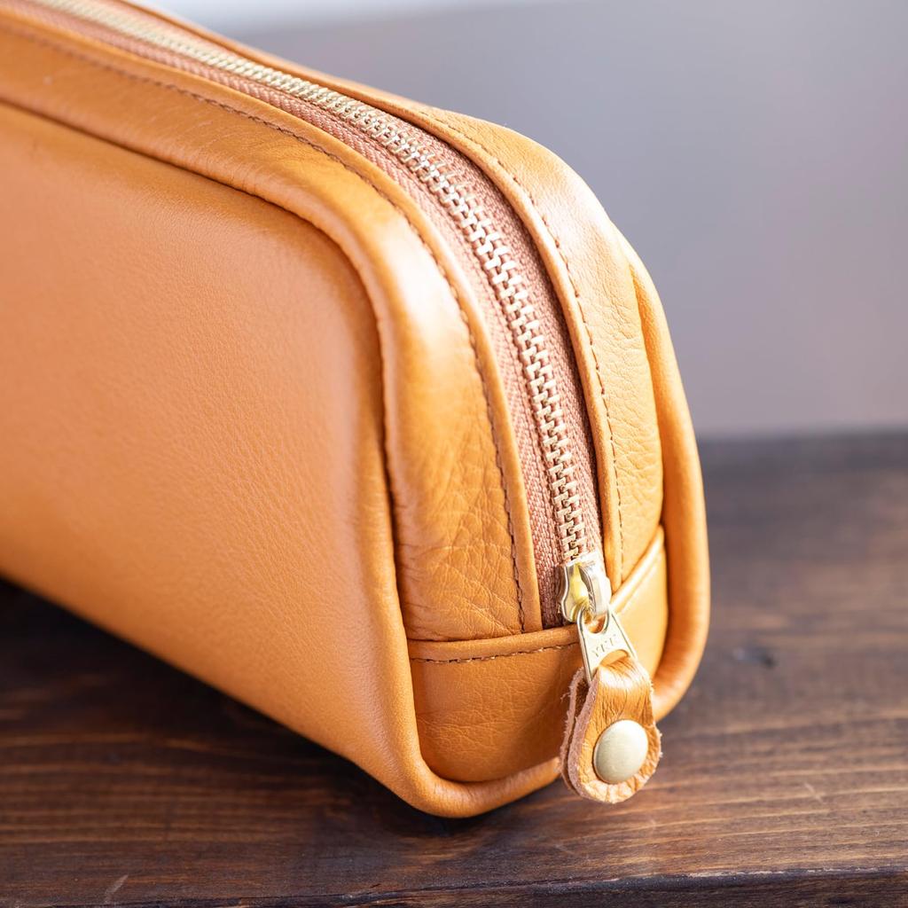 Leather pouch in for men and perfect for pencil or as a camel (made Himeji, Japan) women, travel, cases, bag-in-bag. apo-06cs, color.