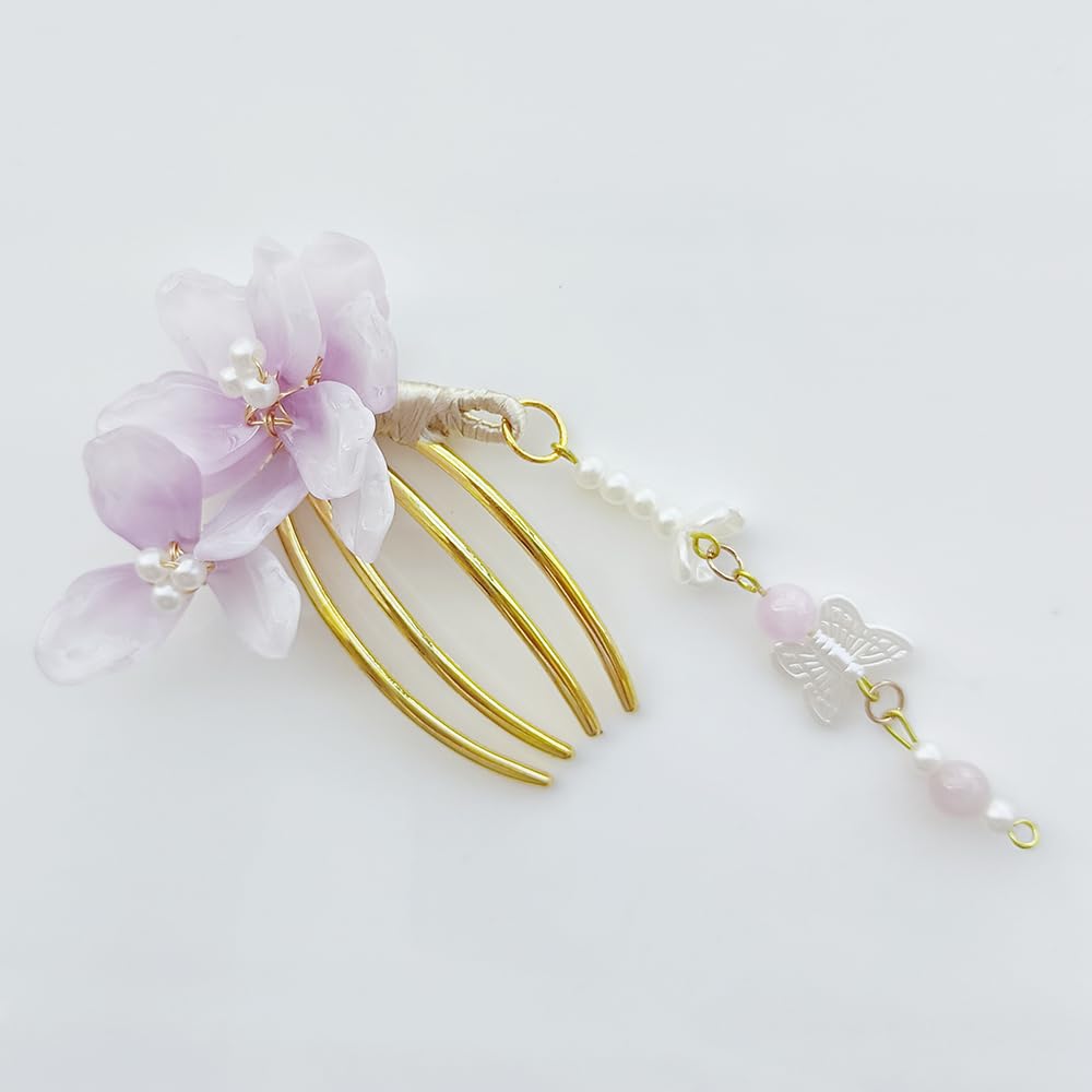 3-Piece Hair Ornament Set: Flower and Butterfly Design, Perfect for Hakama, Kimono, Yukata, and Other Traditional Japanese Clothing. Stylish U-Pin