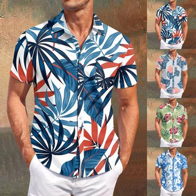 Men's Vintage Button Down Bowling Shirts Short Sleeve Summer Beach Shirt
