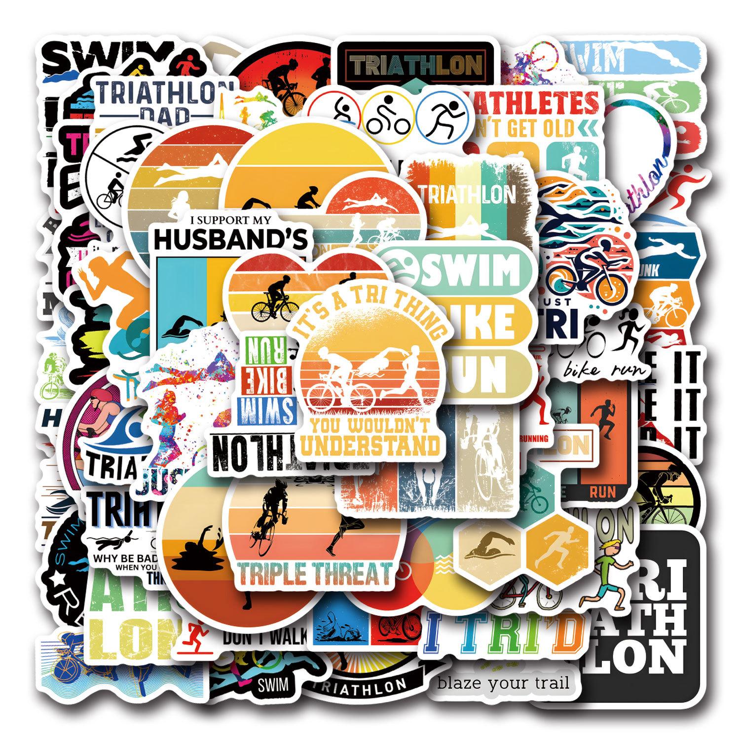 Car Beautiful Stickers Unisex Kids 55 New Ironman Triathlon Graffiti Stickers Decorative Suitcase Scooter Stickers