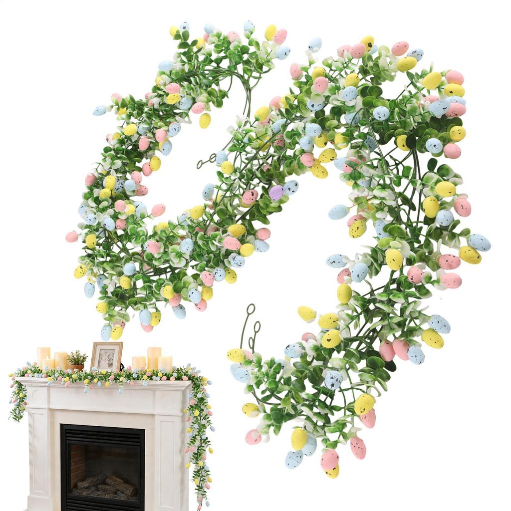 2 Pcs 6.9ft Easter Garland Spring Egg Garland Decor for Home Indoor Party Wall Fireplace Mantel Stairs Holiday Ornament