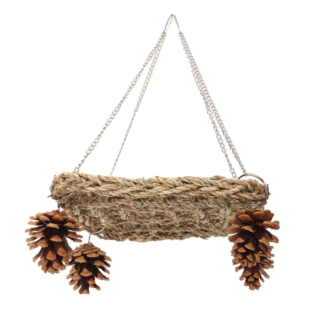 Bird Seagrass Swing Toys Safe Healthy Hand Made Relieve Boredom Bird Foraging Chew Wall Toys with Pine Cones Chains