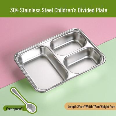 304 Stainless Steel Kids Divided Meal Plate with Spoon