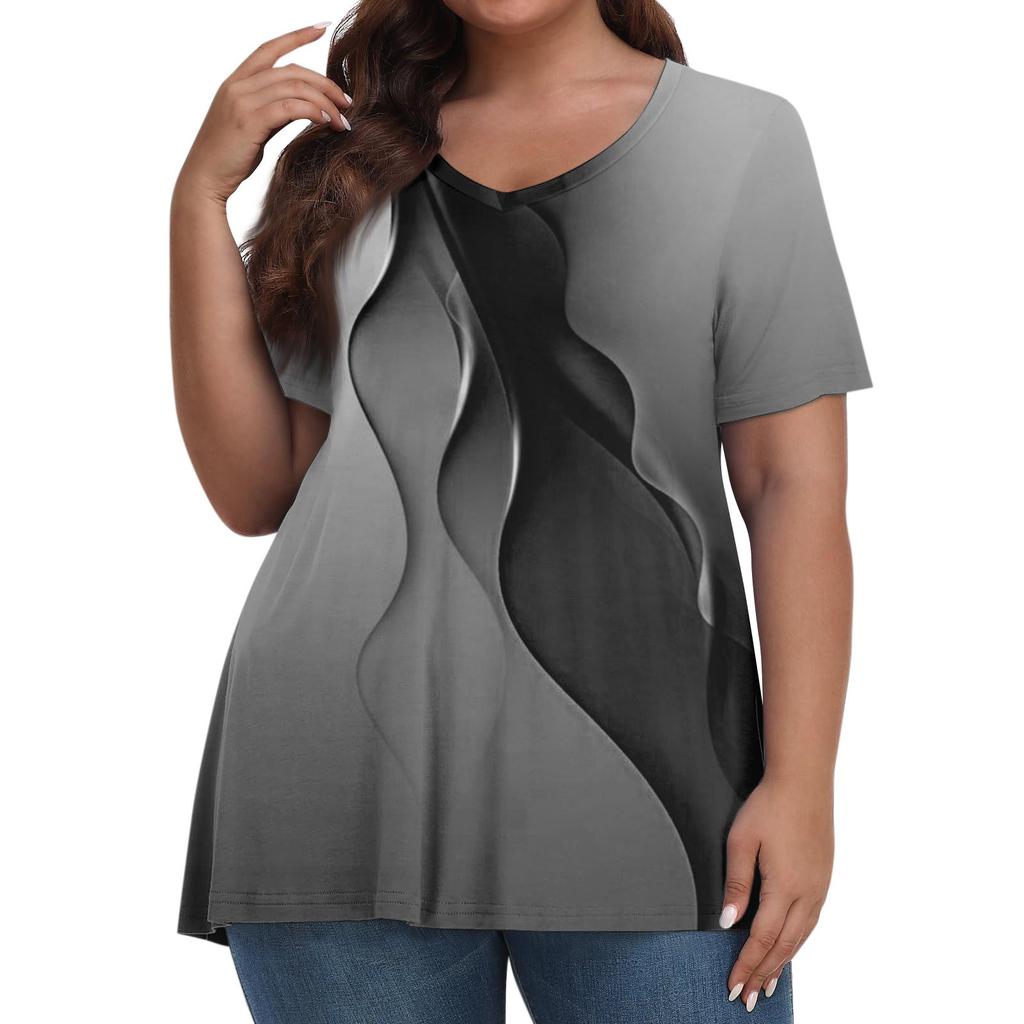 Womens Plus Size Tops Shorts Sleeve Shirts V Neck Casual Clothing Clothes Prints Tops