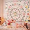 Pink Boho Mandala Floral Tapestry Wall Hanging for Bedroom, Bohemian Flower Aesthetic Cute Room Decor for Girls, Indian Style