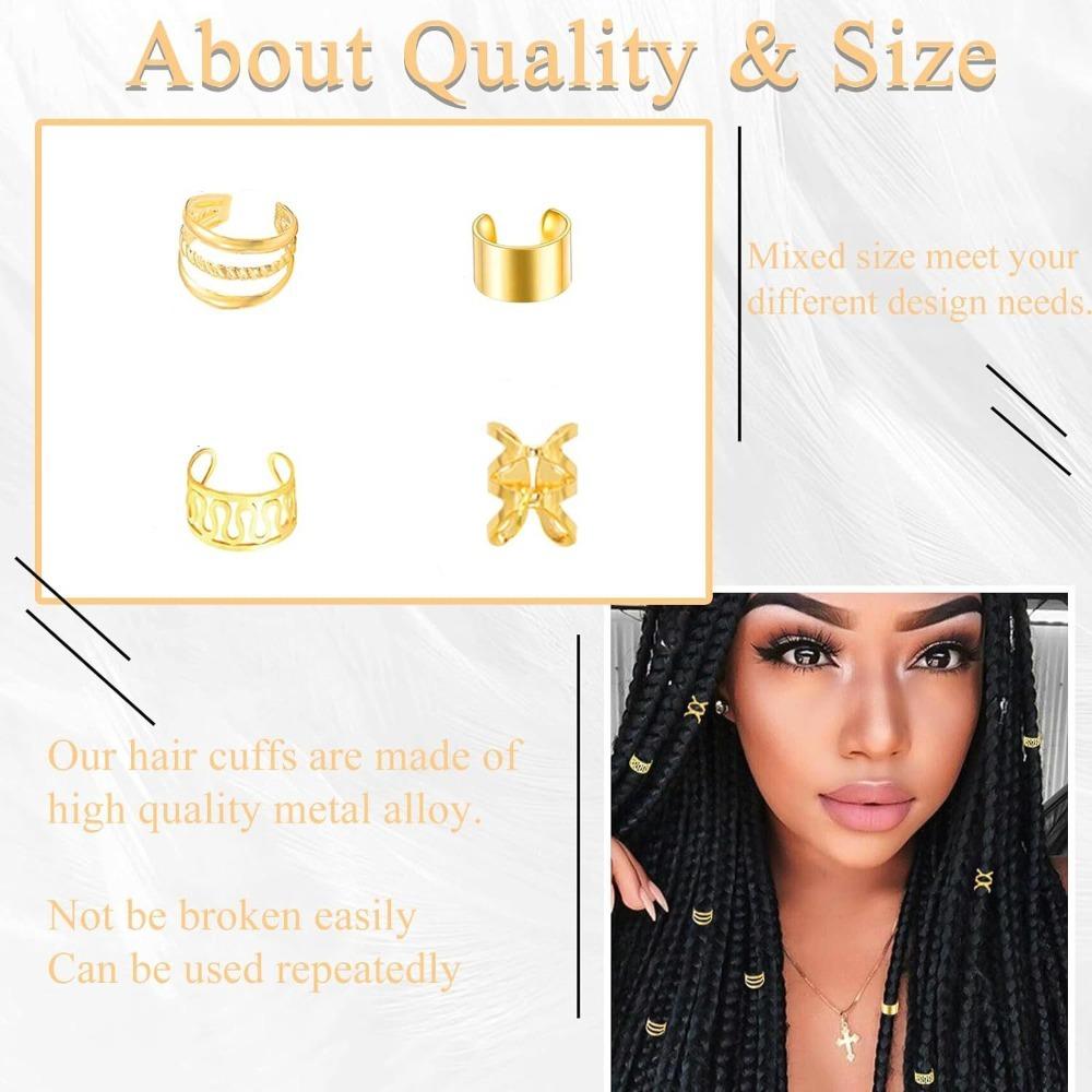 40PCS Metal Cuff Clips Dreadlocks Hair Rings Multi Style Braids Hair Beads Hair Braid Tubes  Decor