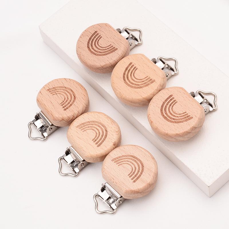 1Pcs Cute Modelling Beech Wood Pacifier Clip Baby DIY Cartoon Animal Wooden Log Pacifier Clips Nipple Chain Holder BPA Free
