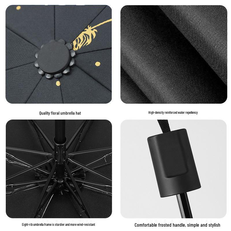 Třídílný vinylový deštník s ražbou zlatem - Skládací sluneční clona a ochrana proti dešti s logem