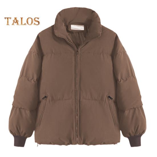 Winter Down Coat Padded Hooded Stand Collar Pockets Zip-up Parka Windproof Heat Retention Daily Cold Weather Outwear Cotton Jacket