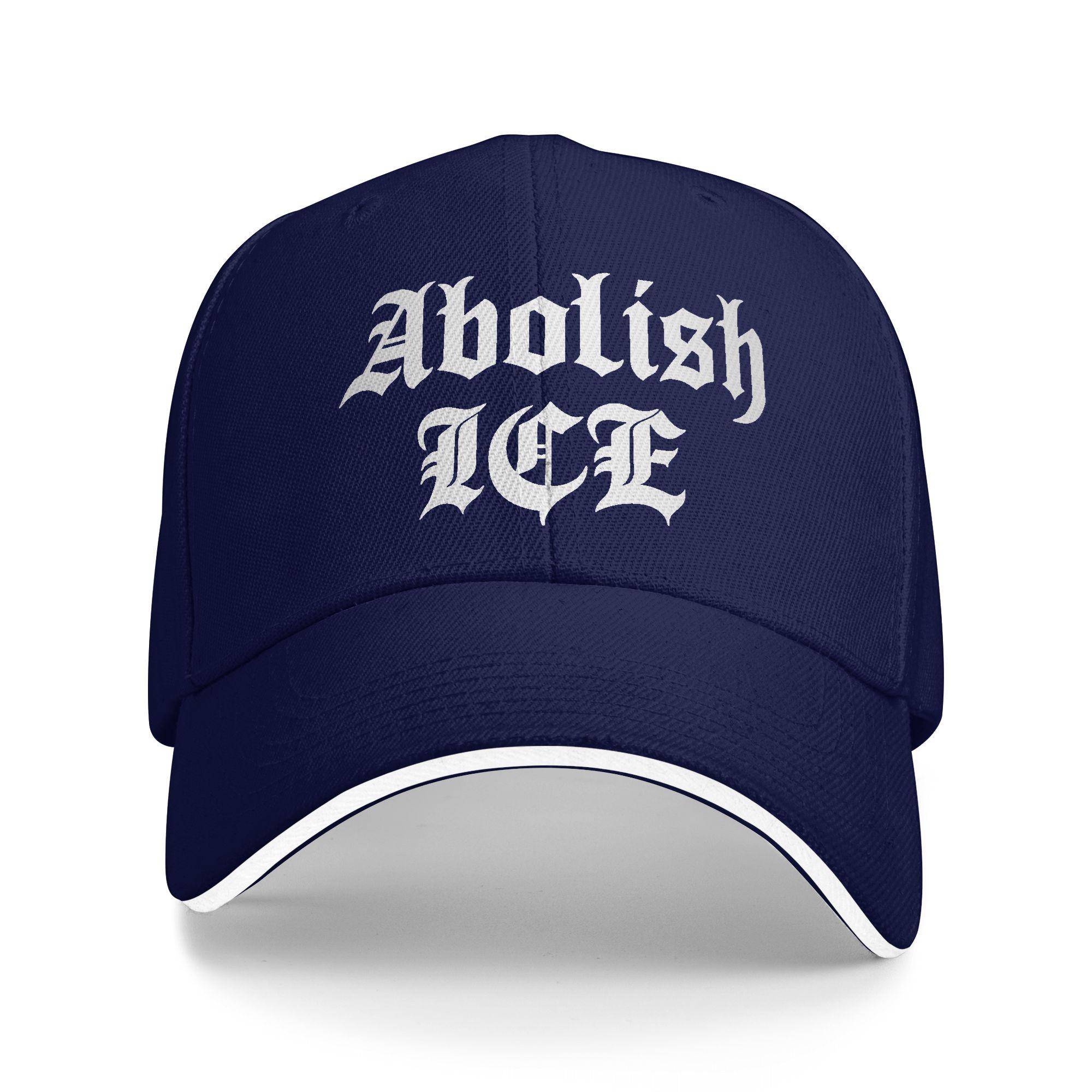 

Abolish Ice White Letter Print Sun Baseball Cap Summer Design Print Trucker Hat For Men Adult Hiking Fishing Baseball Caps As Picture темно-синього кольору