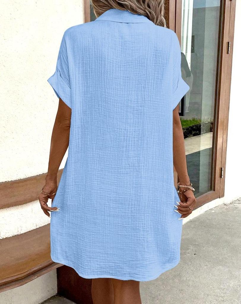 2024 Hot Seller: Summer V-Neck Button Cotton Linen Shirt Dress for Women