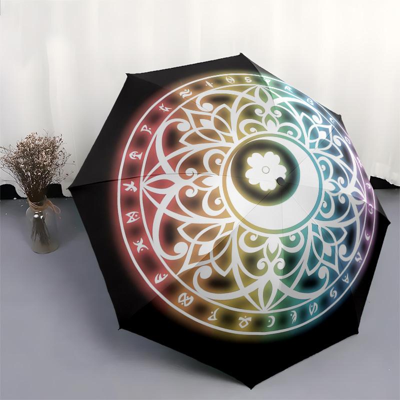 1pc Mystical Mandala Design Umbrella with Plastic Handle,Suitable for All Seasons UmbrellaPT555