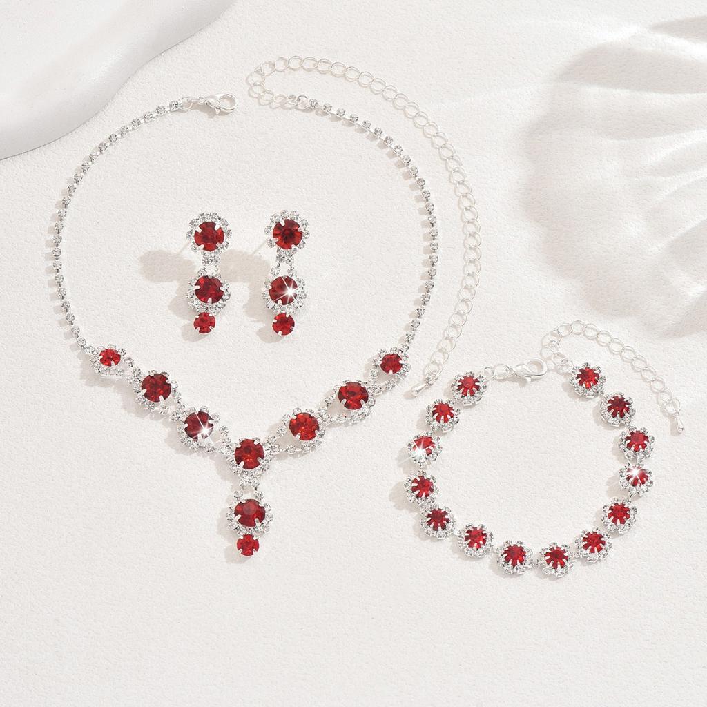 3/4pcs Sweet Romantic Style Colored Zircon Inlaid Women's Necklace Earrings Bracelet Set Banquet Dress Elegant Accessories