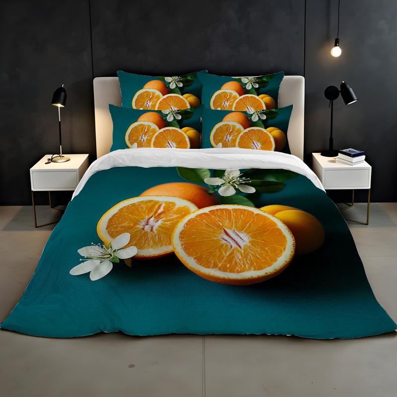 3D Digital Printing Bedding Two Or Three Piece Fruit Orange Polyester Quilt Cover