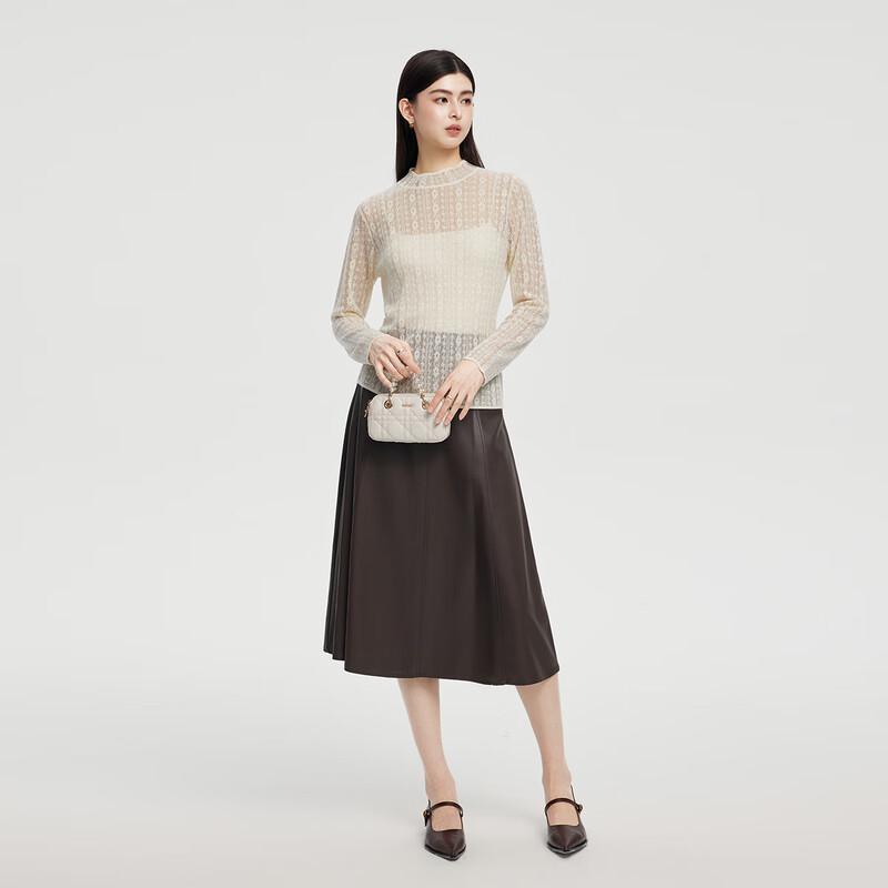 FivePlus Women's Hollow-Out Wool Blend Mock Neck Knit Sweater