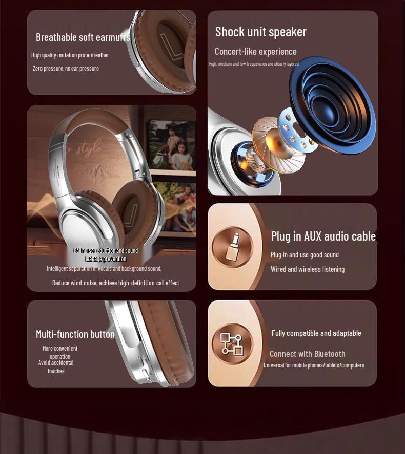 Original VJ901 Wireless Bluetooth 6.0 Retro Over-Ear Headphones, Card/Wired Sports Fashion.