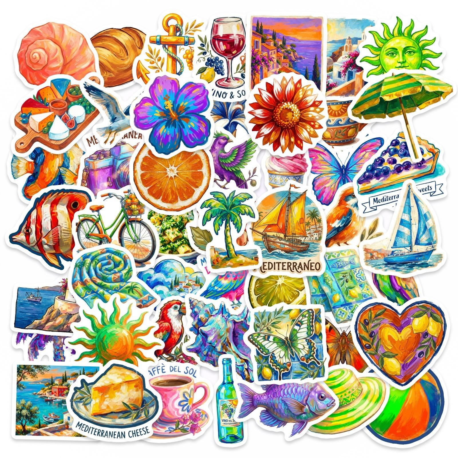 

50 Pieces Of Dihai Summer Vacation Romantic Stickers Diy Handbook Suitcase Notebook Waterproof Decorative Sticker