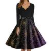 Women's Fashion V-Neck Casual Slim Fit Halloween Printed Long Sleeve Dress