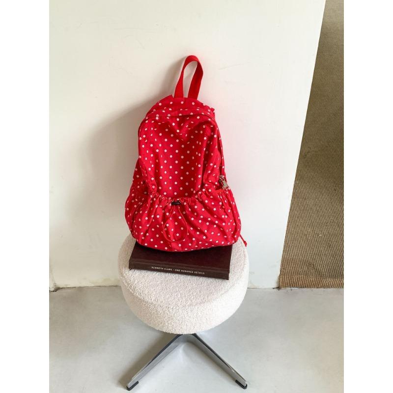 New backpack lightweight literary polka dot backpack girls campus wind drawstring pleated casual schoolbag