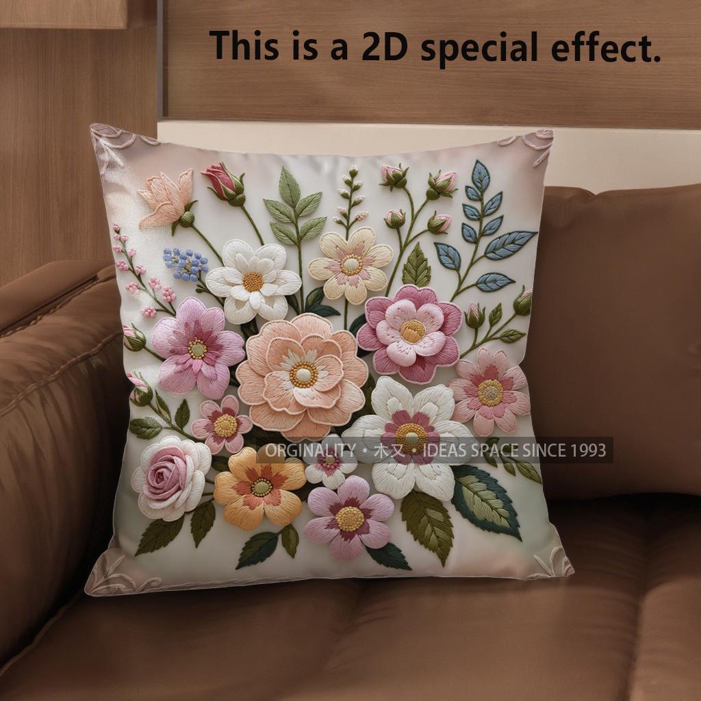 

2D Vintage Embroidered Style Floral Throw Pillow Covers Pattern Cushion Cover Suitable For Sofa Bedroom Car Pillow Cover 40x40cm