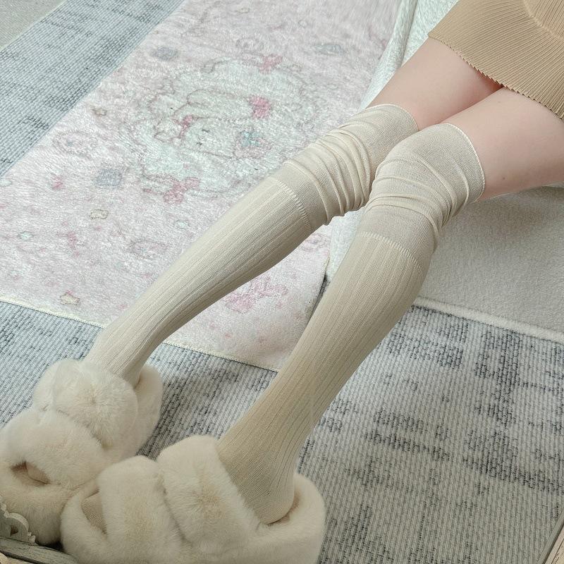 Spring And Autumn Milk White Stockings Women'S Khaki High Stockings Beige Thigh Socks Japanese Splicing Knee Socks Stacking Socks