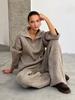 Women's Half Zip Knit Sweater Set 2025 Fall Winter Ribbed Lounge Two Piece Outfit with Wide Leg Pants