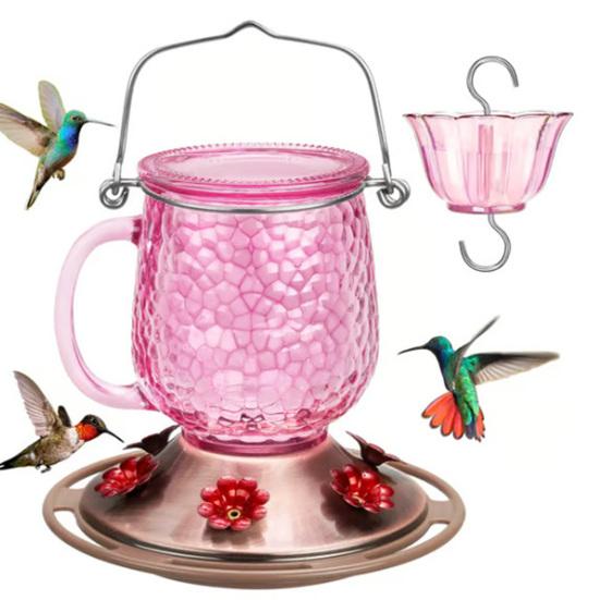 Hummingbird Feeder 16 Oz Hanging Bird Feeder with Ant Moat 6 Bee-Proof Feeding Ports 360-Degree Perch Outdoor Hummingbird Feeder for Garden Backyard