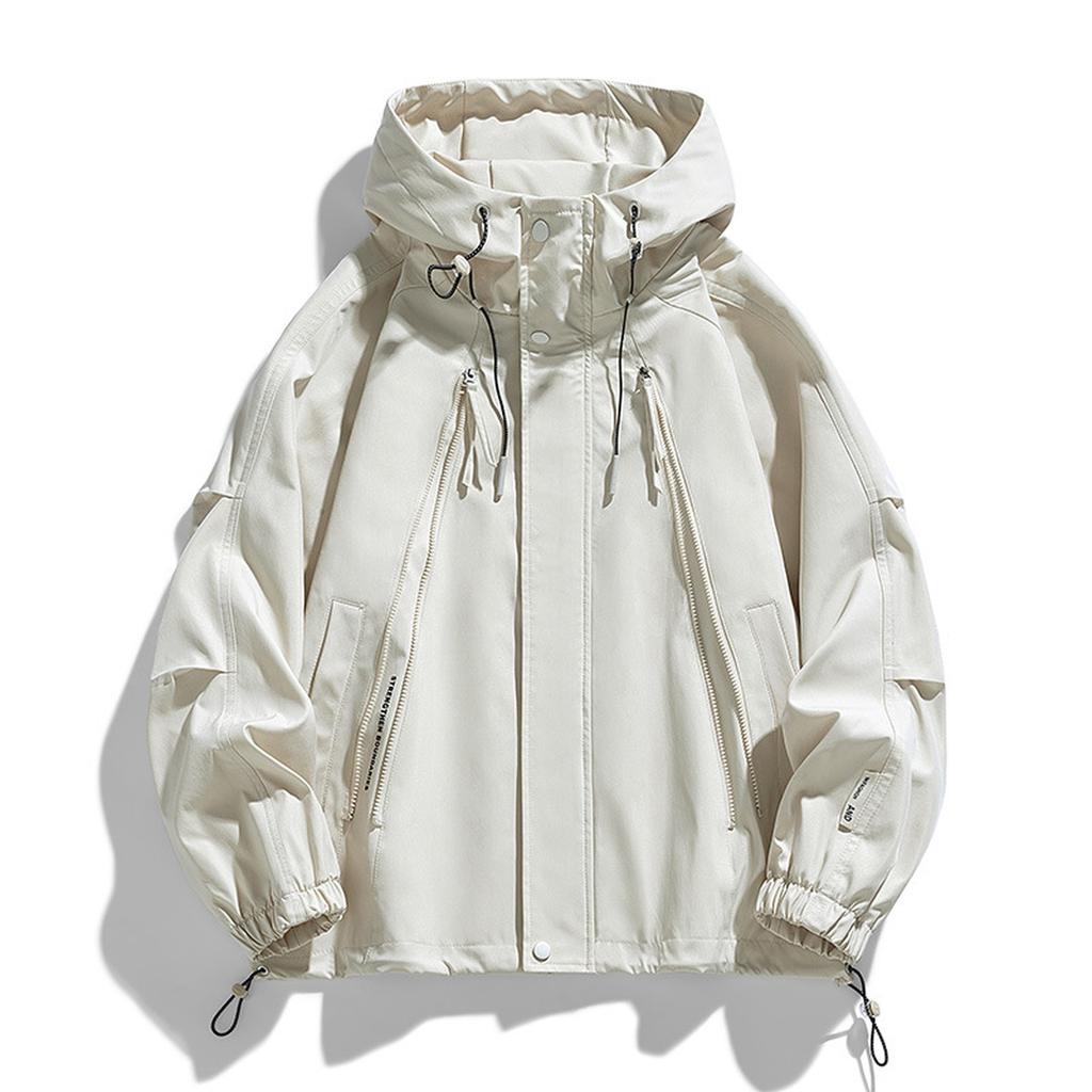 Men's Multi-pocket Loose Work Jacket, Trendy And Versatile Solid Color Hooded Jacket
