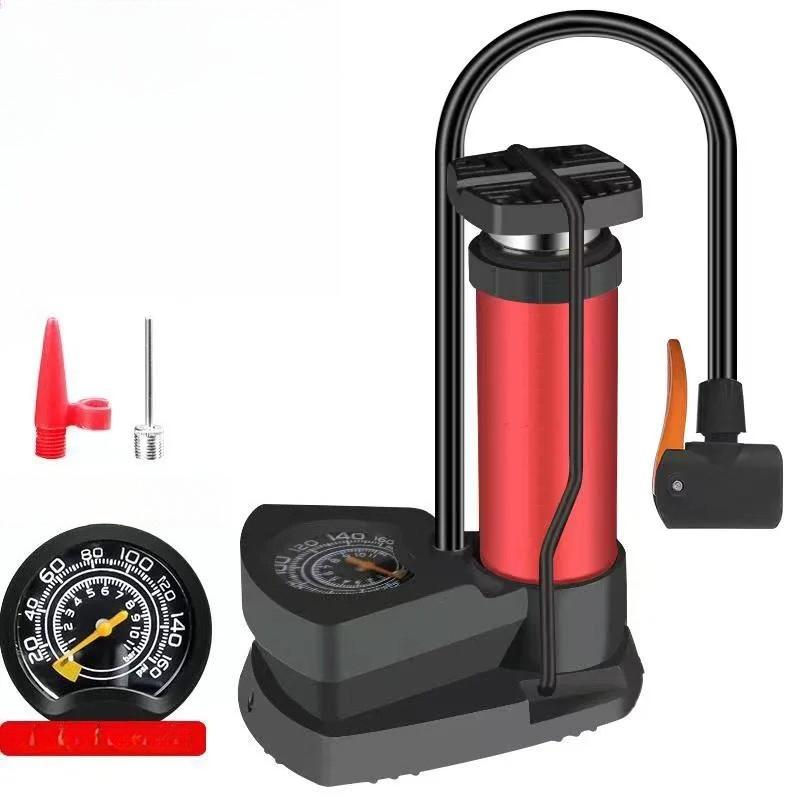 Portable High Pressure Bicycle Foot Pedal Pump with Gauge Quick Inflator Pump Electric Motorcycle Car Basketball Inflator