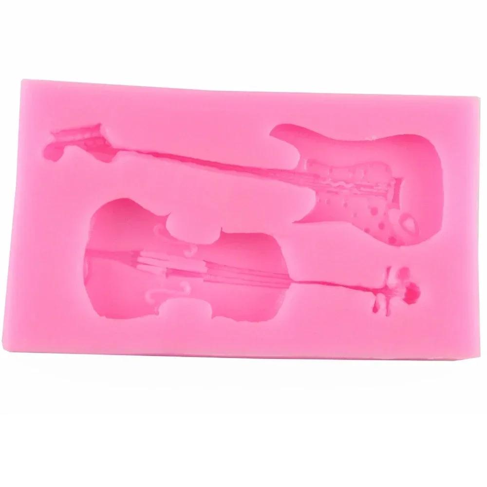 Mini Silicone Molds Violin Guitar Shape Fondant Mold Kitchen Baking Candy Clay Cake Decoration Tools Fashion Accessories Supplie