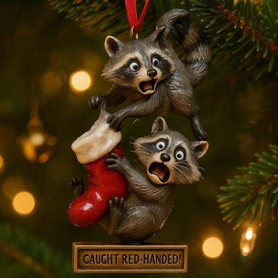 Cheeky Raccoon Christmas Ornaments Acrylic Hanging Decor with Humorous Sayings Playful Holiday Tree Decorations