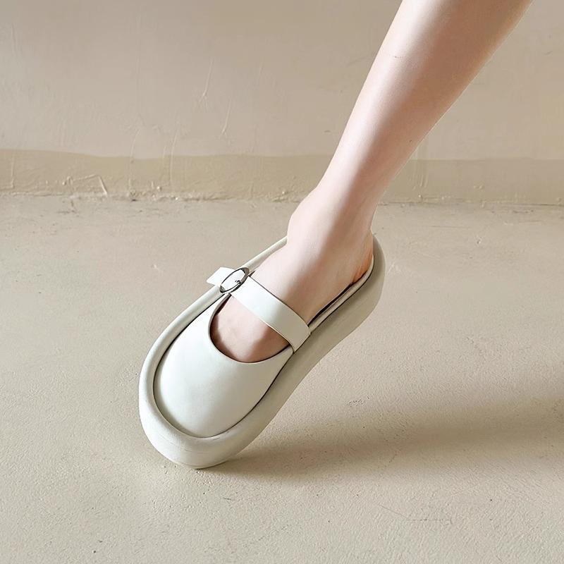 Ugly cute bag head half slippers women's summer new women's fashion thick bottom lazy half drag middle heel wear sandals