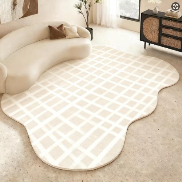 Irregular Shape Bedroom Decor Line Carpet Home Thick Plush Rug Cream Style Carpets for Living Room Fluffy Soft Lounge Floor Mat