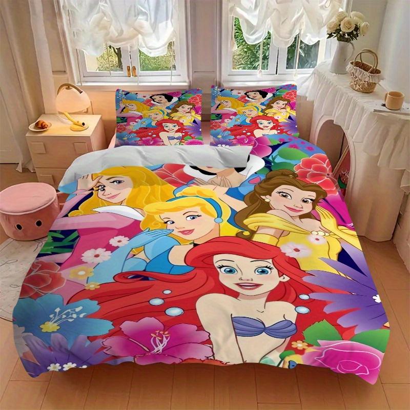 3pcs Disney Princesses Floral Bedding Set, Including 1 Quilt Cover and 2 Pillow Shams, Without Filling, Soft and Comfortable Home Bedroom W033