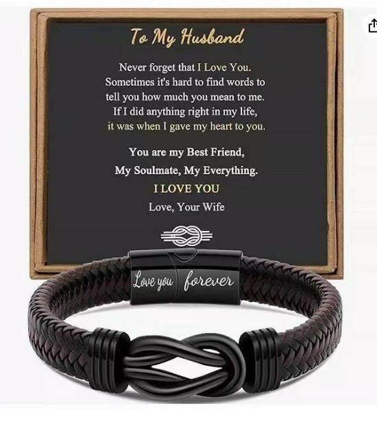 Men's Magnetic Black Twist Stainless Steel and Woven Leather Bracelet