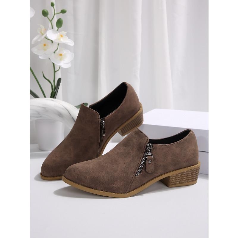Women's Suede Martin Boots - Fall/Winter New Style Chunky Heel with Side Zipper Large Size 43 Women's Short Boots