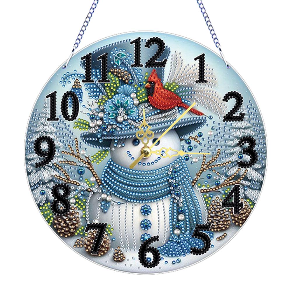 2D Flat DIY Xmas 5D Hanging Clock Art Craft Irregular Shaped Drilling Diamond Art Clock Pendant Kit for Living Room Decoration