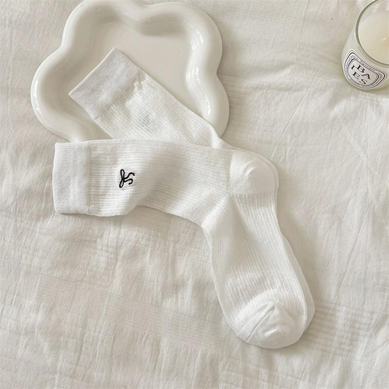 Woman Ultra Thin Version  Ins Bow Solid Color Mesh Mid Tube Breathable Socks Black White Grey Girl  Style Sweet Socks