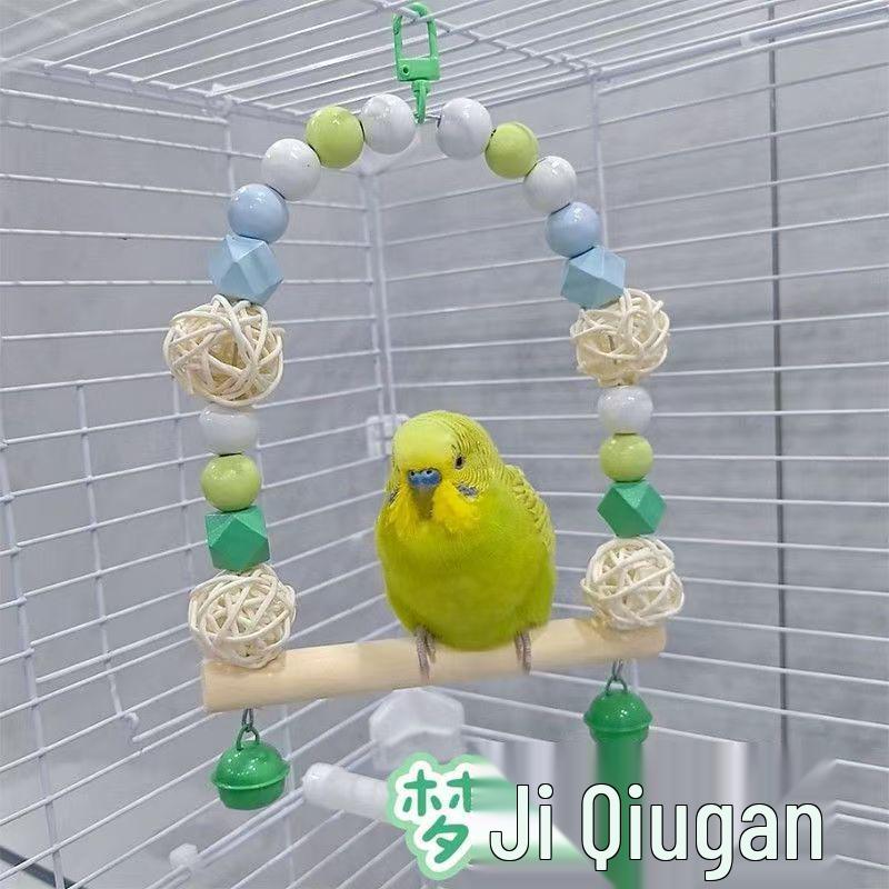 Balançoire en rotin - Accessoires pour cage de perroquet (calopsittes, perruches ondulées et petits oiseaux) - Jouet à mâcher et balançoire
