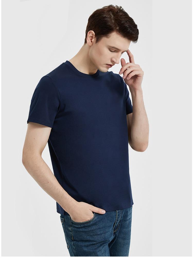 Premium Youth Mercerized Cotton Short-sleeve Pure Cotton Long-staple Pima Cotton Crew Neck Three-needle T-shirt Minimalist Breathable Tops