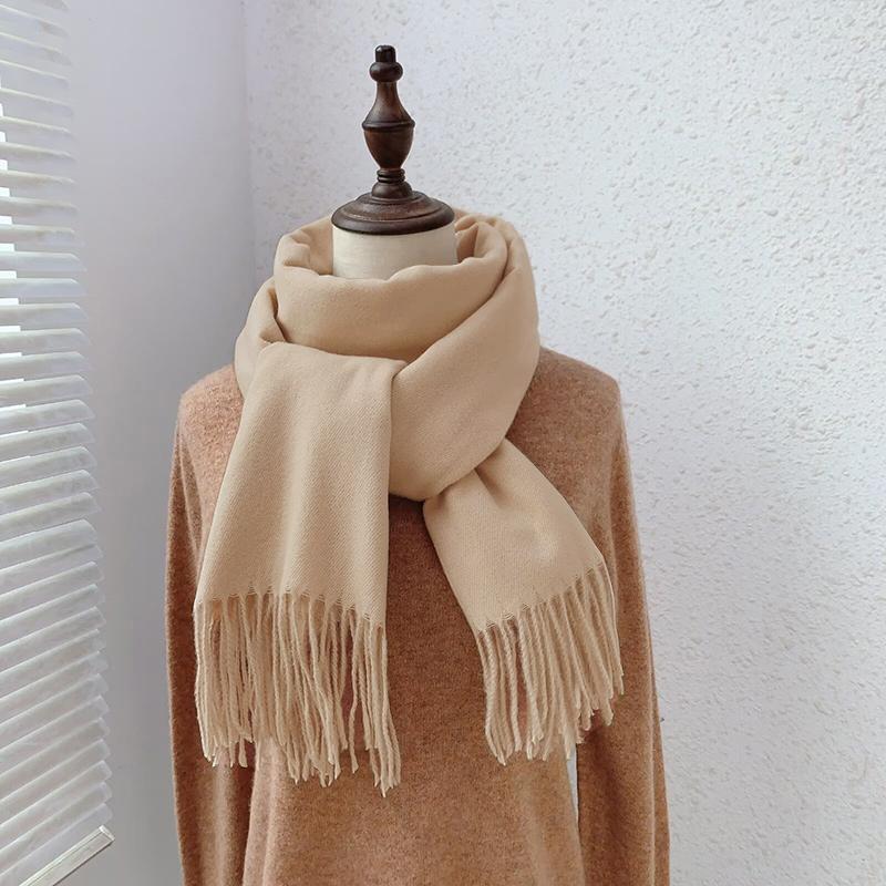 235g Winterschal Schals für Damen Lang Warm Kaschmirschals Hijab Einfarbig Damen Stola Wickel Weiblich Pashmina Bandana Kopftücher