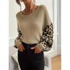 Women's Autumn Winter V-Neck Knitwear Loose Casual Top with Leopard Print Splicing Versatile Fashionable Sweater