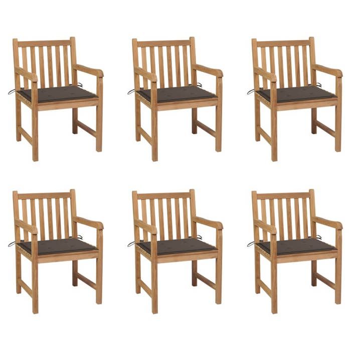 Maison Exclusive - Chaises de jardin lot de 6 et coussins taupe Bois teck massif