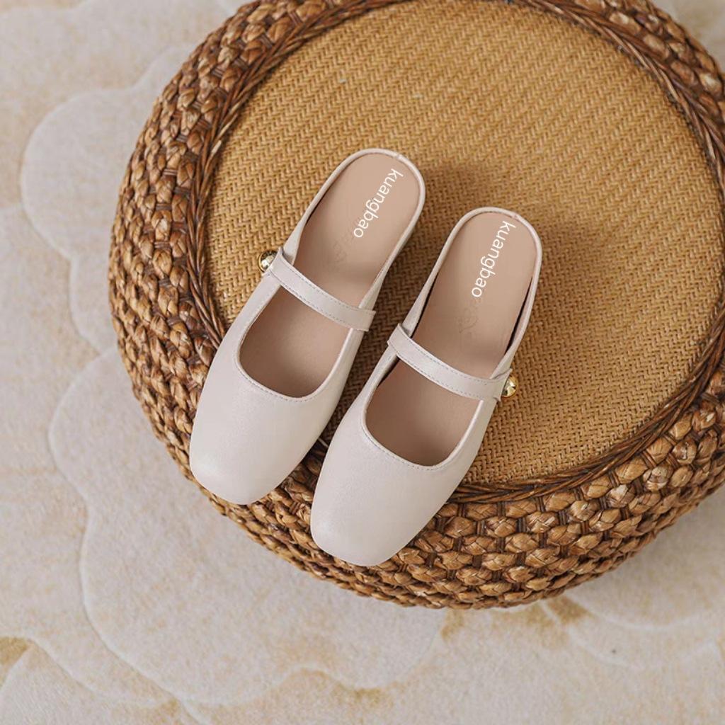 

Баотоу полутапочки женские для улицы 2025 весна и осень новые темпераментные серебристые полубосоножки на плоской подошве 35