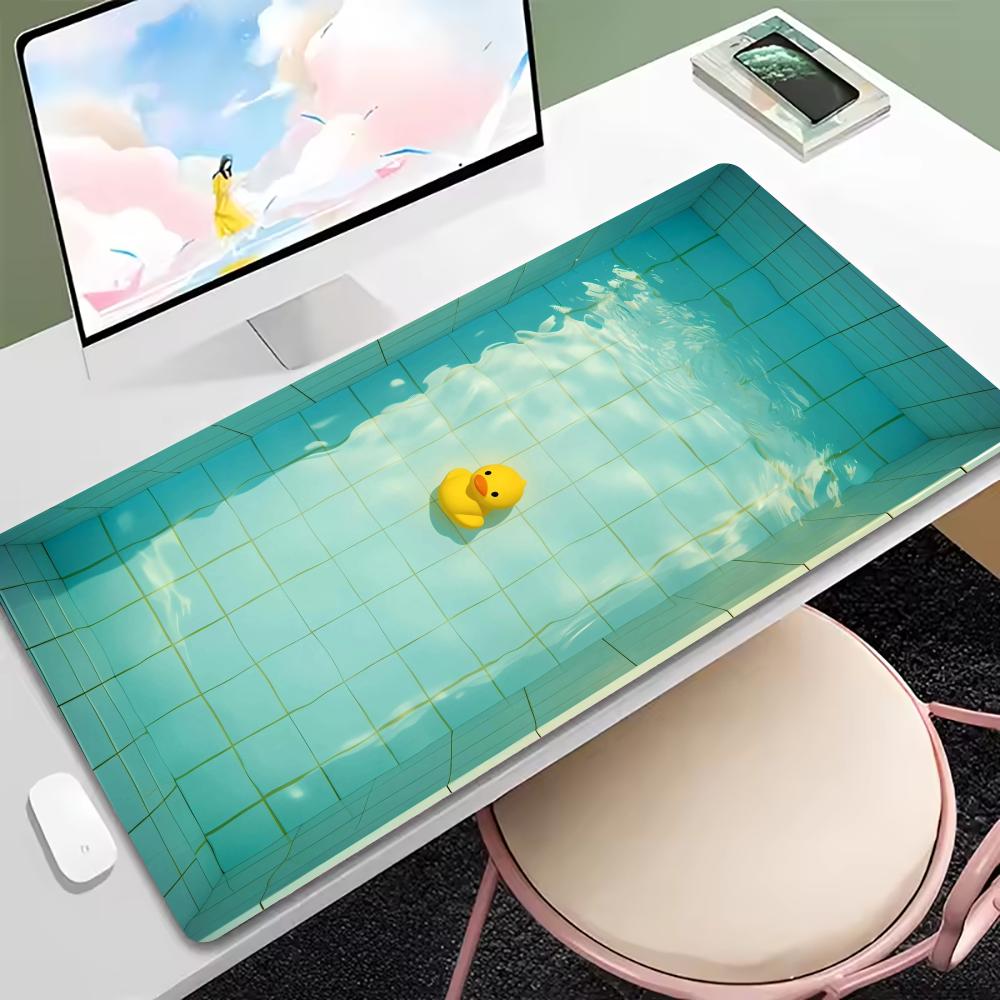 Cute Kawaii Swimming Duck XXL Mouse Pad HD Print Large Gaming Keyboard Mat Non-Slip Rubber Base with Stitched Edges for Office