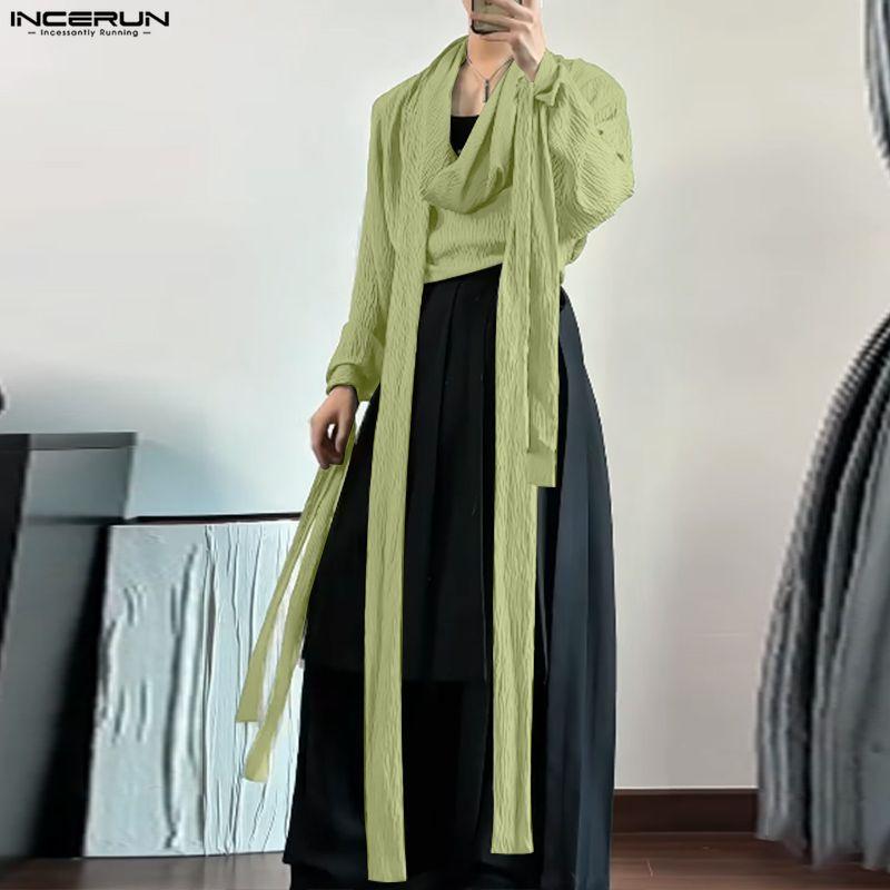 INCERUN Oversized Men Swing Collar Long Sleeve Ruffled Irregular Shirts Tops