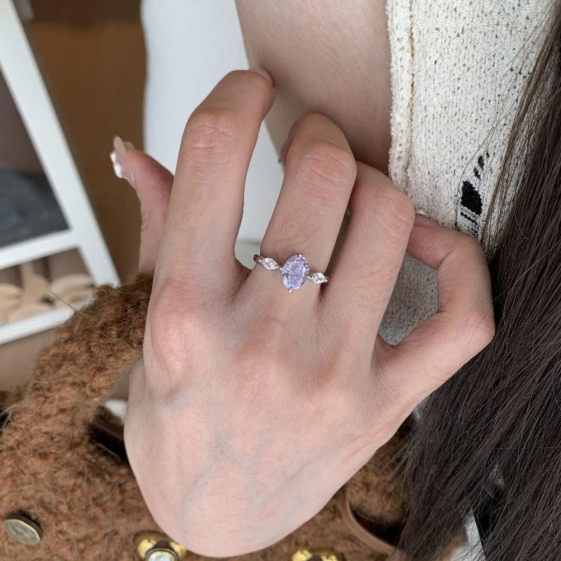 Light Luxury Exquisite High-Grade Purple Gas Donglai Translucent Purple Pigeon Egg Ring Niche Design Simple And Versatile Index Finger Ring