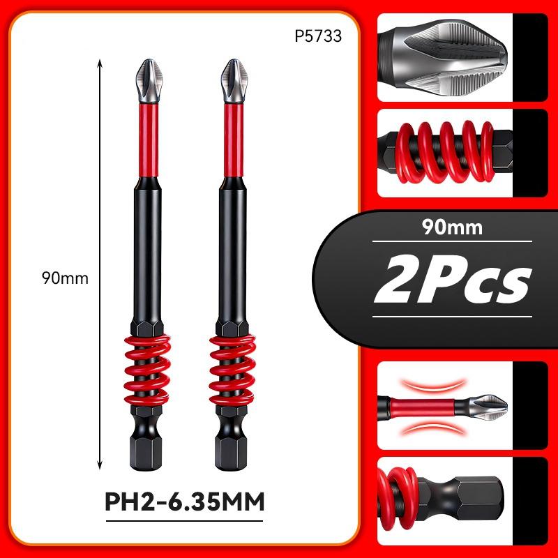2Pcs 65/70/90/150mm Spring Magnetic Screwdriver Bits Hex Shank Phillips Anti-Slip Spring-Loaded Quick-Release Screwdriver Bit