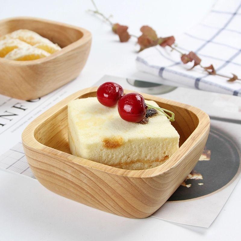 1 Stück Japanische Quadratische Holzschale Hochwertige Kreative Eichenholz Obstsalatschale Dessert Snacks Schale Küchenzubehör