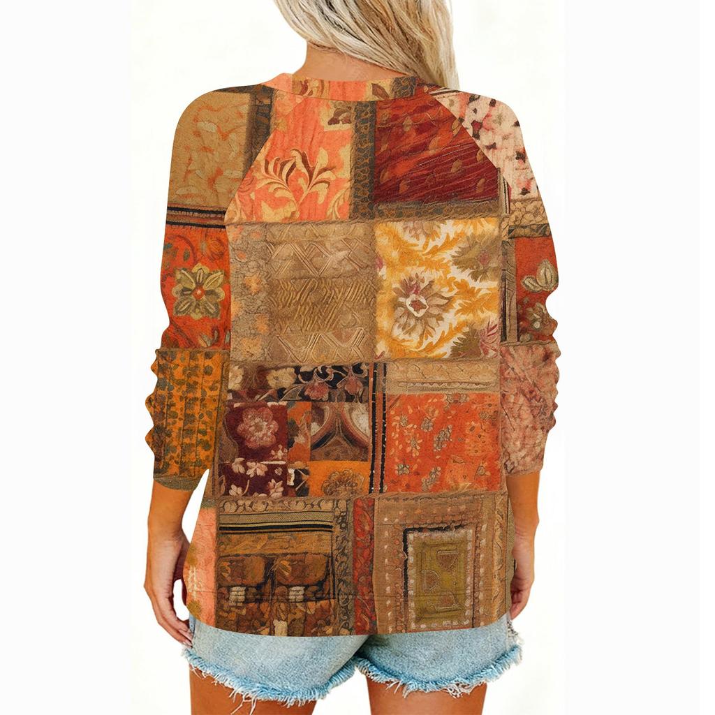 Damen Modisches Rundhals Schulter Langarm Bedrucktes Lässiges Pullover-Oberteil